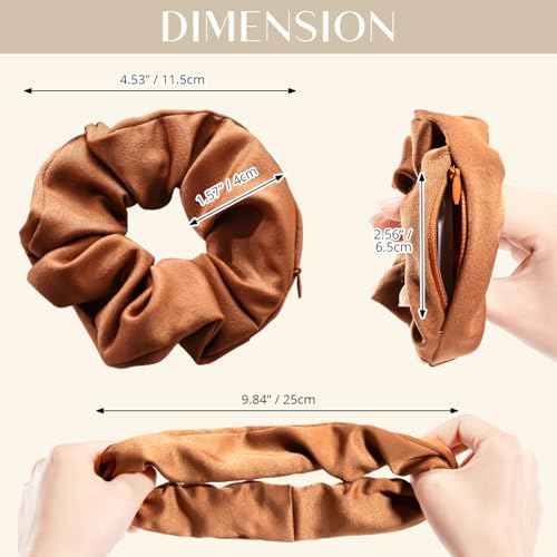 Lolalet Stash Scrunchies, 4 PCS Hair Scrunchies With Zipper Pocket, Hidden Pocket Scrunchie for Hide Money, Elastic Hair Ties Ponytail Holder Accessories for Thin Fine Curly Hair -Style A