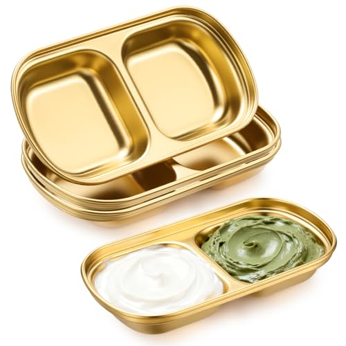 4 Pcs DIY Esthetician Bowls Face Mask Tray Esthetician Supplies Stainless Steel Compartment Serving Tray Women Skincare Products for Spa Salon Aesthetician Beauty, Nail Art(Gold,Small)