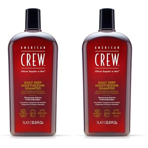 AMERICAN CREW Shampoo for Men,Daily Deep Moisturizer,Naturally Derived,Vegan Formula,Citrus Mint Fragrance,33.8 Fl Oz,(Pack of 2)