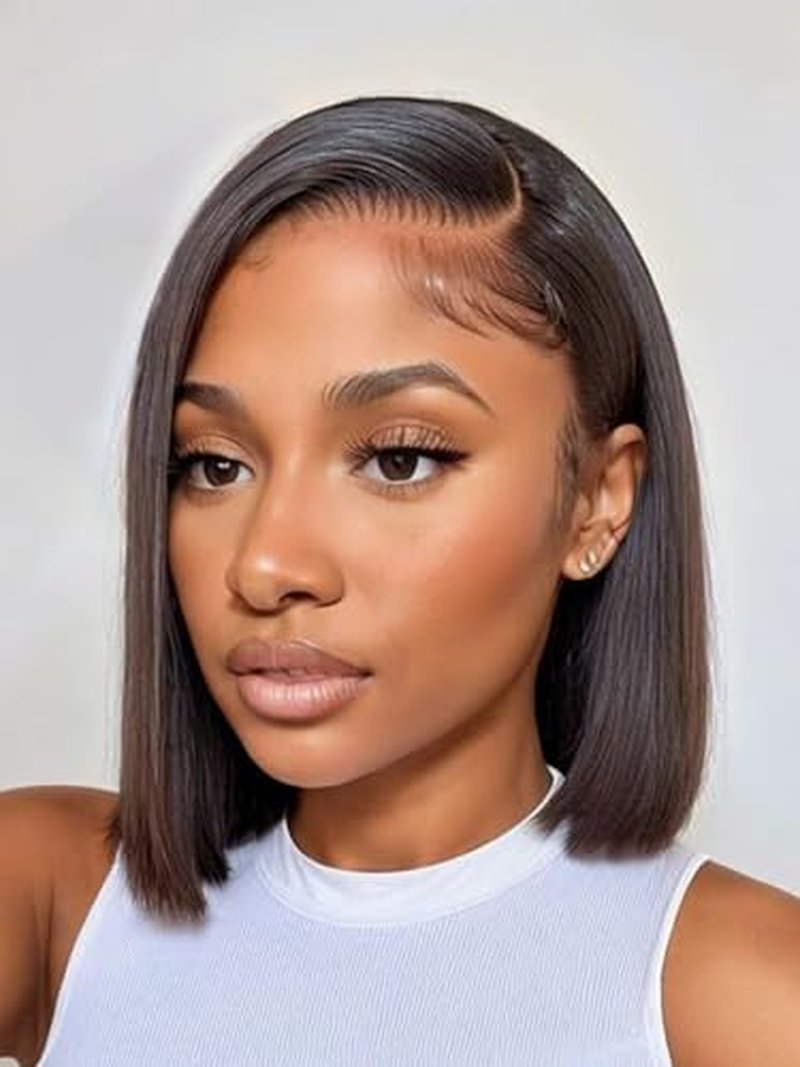 10 Inch Bob Wig Glueless Human Hair Side Part