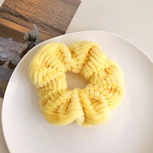 Large Furry Faux Rabbit Fur Hair Scrunchies for Women Fuzzy Fur Hair Ties Artificial Fur Hair Bobbles Towel Scrunchies for Hair Drying Microfiber Plaid Hair Scrunchies for Wet and Dry (5 Pcs A)