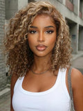 KLAIYI Blonde Bob Water Wave Glueless Lace Front Wig 10inch
