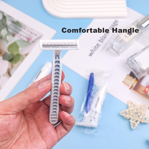 Disposable Razors in Bulk Pack of 60,Blue Disposable Shaving Razors Individual Wrapped Twin Blade Bulk Disposable Razors with Clear Cap and 10g Shaving Cream for Homeless,Hotel,Travel,Charity,Shelter