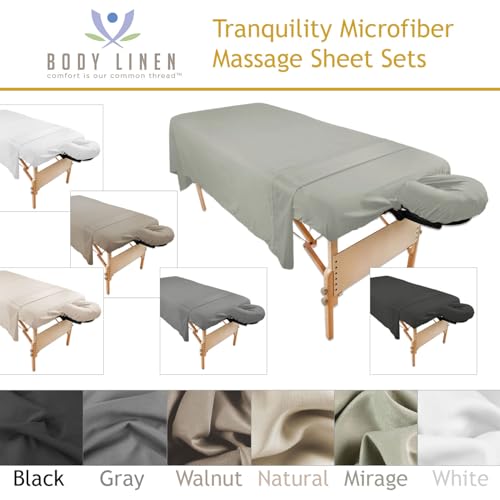 Tranquility Microfiber Massage Sheet Sets by Body Linen - Lightweight, Long-Lasting Microfiber Massage Table Sheet Set - Stain-Resistant, Soft and No Pilling - Black