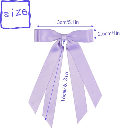 LuSeren 4 PCS Double Layer Hair Bows for Women, Silky Satin hair bow clips with Long Tail, colorful