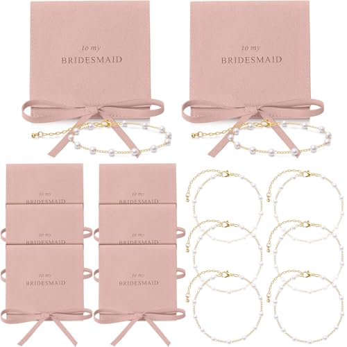 Quelay 16 Pcs Pearl Bracelet & Jewelry Bag Set for Bridesmaids