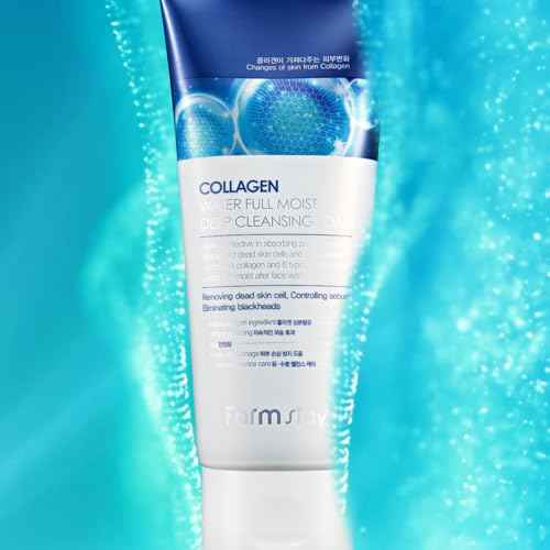 FARMSTAY Collagen Water Full Moist Deep Cleansing Foam - Foaming Facial Cleanser - Clears Dirt and Dead Skin - Deeply Moisturizing Face Wash - 6.08 oz
