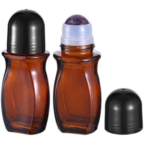 YEXEXINM 2 Pack 1.7oz Amber Glass Roll-On Bottles with Crystal Rollerball