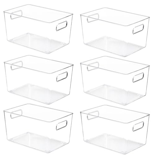 YIHONG 6 Pack Clear Pantry Organizer Bins, Plastic Containers with Handle for Kitchen,Freezer,Cabinet,Closet,Bathroom Under Sink Storage