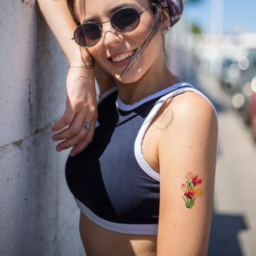 12 Black & White Watercolor Tulip Temporary Tattoos