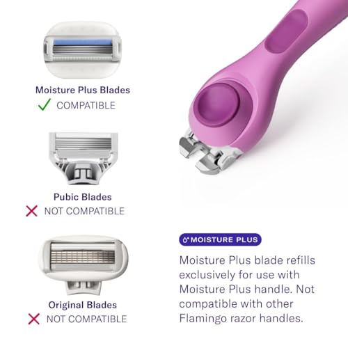 Flamingo Moisture Plus Razor Blades for Women - No Shave Gel Needed - 6 Count - Moisture Plus Razor Blade Refills
