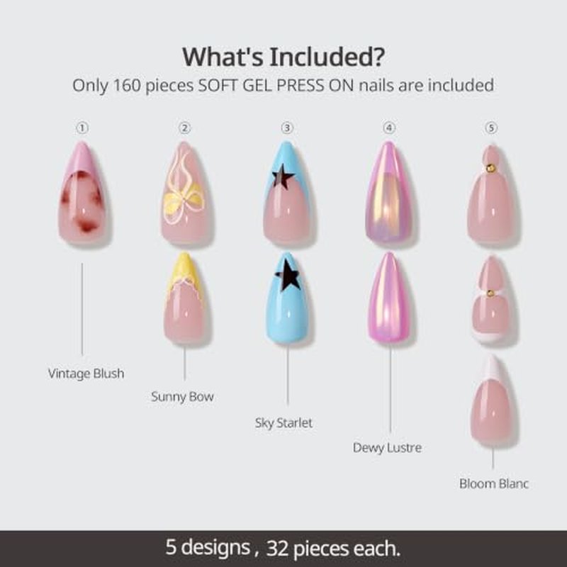 BTARTBOXNAILS Soft Gel Press On Nails, 160Pcs Long Stiletto