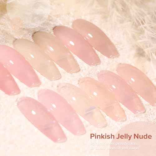 Beautpal Nude Gel Polish Set, 6pcs Jelly Gel Polish Nude Pink Neutral Color Translucent Gel Nail Kits for Salon Gel Manicure and Nail Art DIY at Home 8ml J05