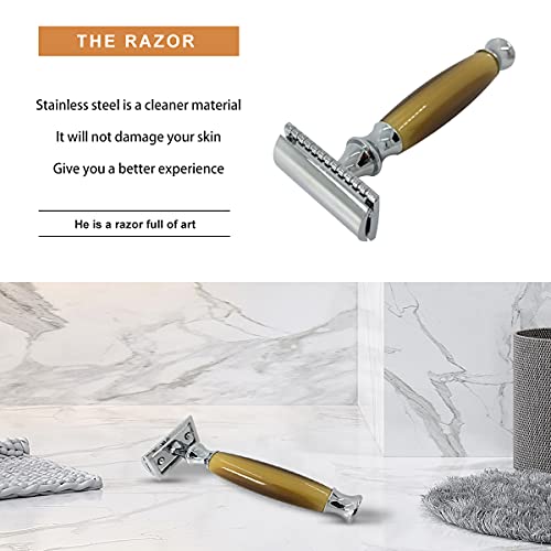 Straight Razor Shaving Kit for Men,Wet Shaving Brush and Bowl Set,Luxury Father's Day Gifts Set Includes Shave Brush,Soap,Stainless Steel Bowl,Shaving Stand,Double Edge Safety Razor with 10 Blades