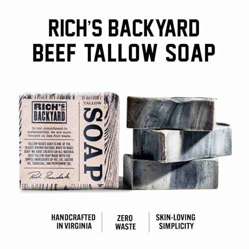 RICH'S BACKYARD All-Natural Handcrafted Beef Tallow Soap ? Moisturizing & Deep Cleansing | Charcoal & Peppermint Oil | No Artificial Ingredients | Sustainably Sourced | 7 oz Bar