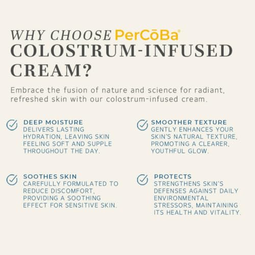 PerC?Ba Colostrum Rejuvenating Cream - Anti-Aging Face, Neck & Hand Moisturizer with Vitamin A, E, and Jojoba - Non-Greasy Hydrating Cream for Radiant, Youthful Skin - 1.7 fl.oz.