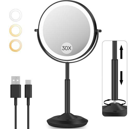 VFD Height Adjustable LED Makeup Mirror with 30X Magnification