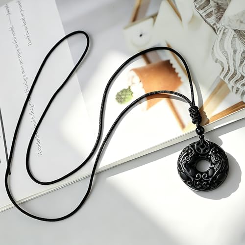Black Obsidian Pendant Necklace for Men - Natural Healing Crystal