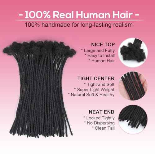 12 Inch 40 Strands Loc Extensions Human Hair, 0.6cm Pencle Size Dreadlock Extensions Human Hair for Women Men Full Handmade Permanent Dreads Locs(Natural Black)