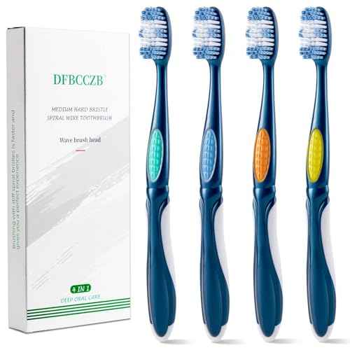 Medium, Spiral, Wavy Head Adult Toothbrush deep Cleaning to Remove Smoke and Tea Stains 4-Piece Set.