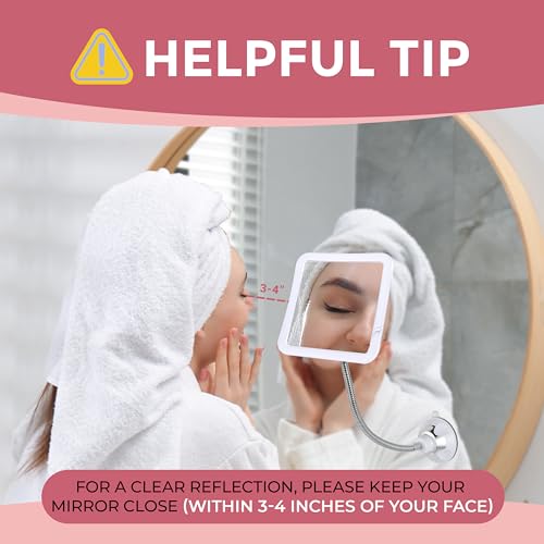 Flexible 10X Magnifying Makeup Mirror with Adjustable Gooseneck and Suction Cup - 2 in 1 Table Mirror and Wall Mount Mirror for Vanity and Bathroom Use - 6.3 x 6.3 Inch (Square)