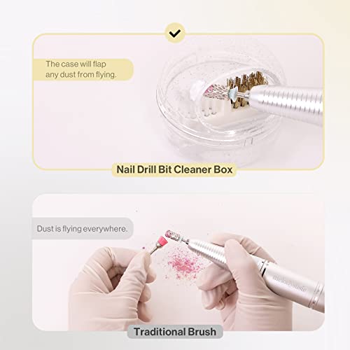 Nail Drill Bits Cleaner Brush with Clear Cover - White