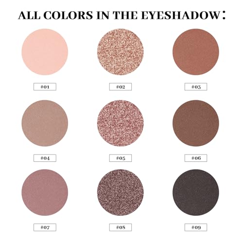 MYSTER ROSEY Nude Eyeshadow Palette, 9-Shade Matte, 12H Waterproof