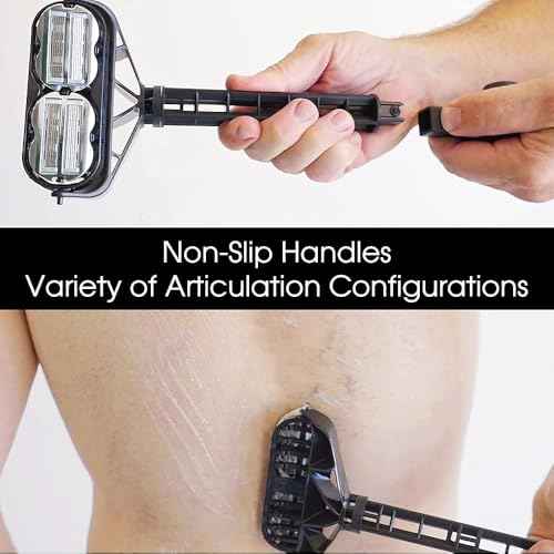 OmniShaver Ergonomic Maintenance Back Shaving Kit - Extendable Handle with Dual Shave Heads for Easy Reach - Includes Lotion Spreader - Self-Cleaning & Self-Stropping - Maintenance Back Shaver for Men