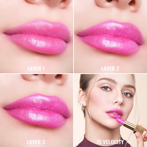 Oulac Velocity 15 Metallic Vivid Fuchsia Lipstick with 3D Shine, Hydrating Full Coverage
