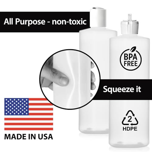 Bar5F Plastic Bottles, 16 oz, 3-Pack with 6 Caps, BPA-Free HDPE, Empty Squeeze Dispensing Multipurpose Containers