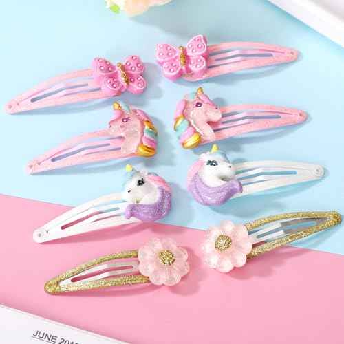 8Pcs Flower Hair Clips for Girls, Butterfly Metal Snap Clips,Cute Glitter Toddler Girls Unicorn Hair Accessories for Children, Infants, Toddlers, Kids - Flower