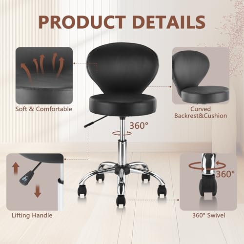 KLASIKA Leather Salon Stool with Back Support Adjustable Height