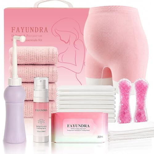 FAYUNDRA Postpartum Recovery Kit - Version 6 with Peri Bottle, Cooling Spray, Disposable Underwear, Pads & Cold Packs