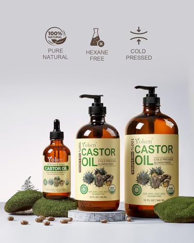 Yoken Organic Castor Oil 32oz - Pure Cold Pressed, EWG Verified