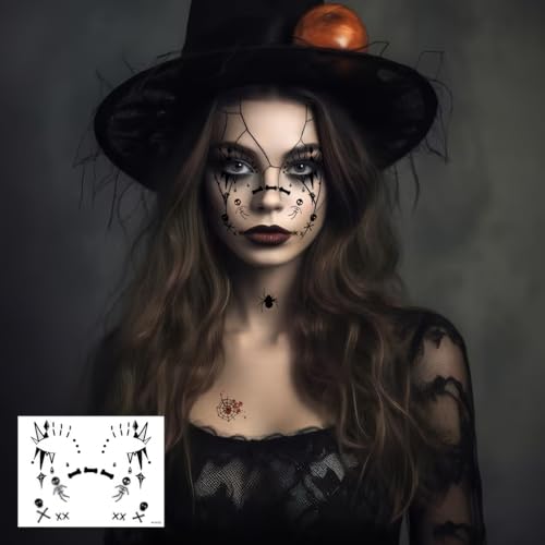 Halloween Face Eye Tattoo Stickers Scary Spider Clown Demon Ghost Vampire Spider Web Eye Shadow Temporary Stickers Fake Eyeliner Tattoos for Women Halloween Masquerade Carnival Party 8Pcs