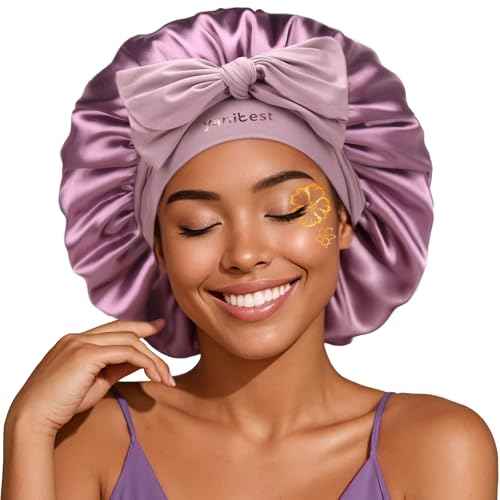 YANIBEST Silk Bonnet for Sleeping Women, Satin Hair Bonnet with Tie Band, Night Sleep Cap Wrap for All Hair Types Purple