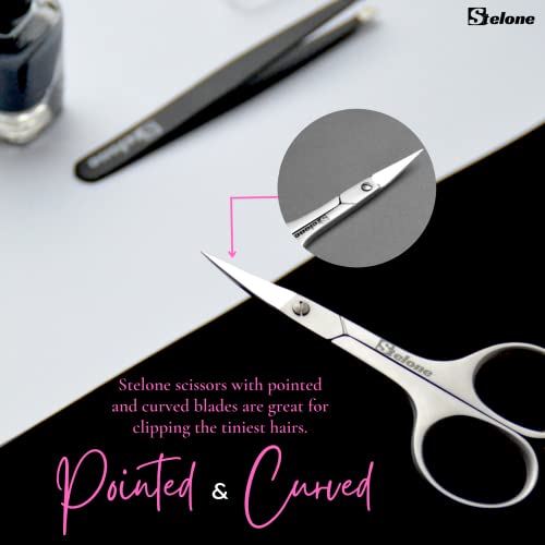 Stelone Stainless Steel Curved Cuticle & Eyebrow Precision Scissors