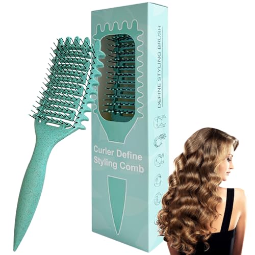 Vented Hair Brush for Curly Hair, Curl Defining Brush, Curl Define Styling Brush, Defined Curls Detangling and Styling Hairbrush for Women to Reduce Pulling and Curl Separation (Green)