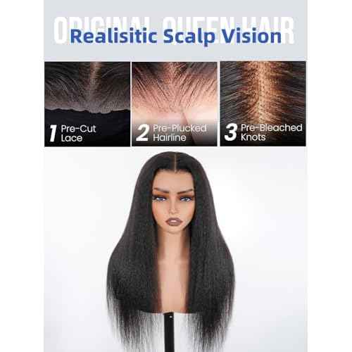 Kinky Straight Glueless Wigs Human Hair 5x7 Wear and Go Wigs Pre Plucked Pre Cut Lace Wig for Women invisible Lace Beginner Friendly 20Inches