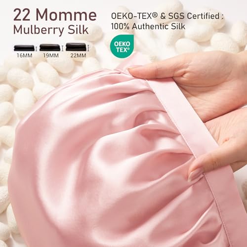 LitBear Pink 100% Mulberry Silk Bonnet for Sleeping, 22 Momme Silk Hair Wrap with Elastic Band