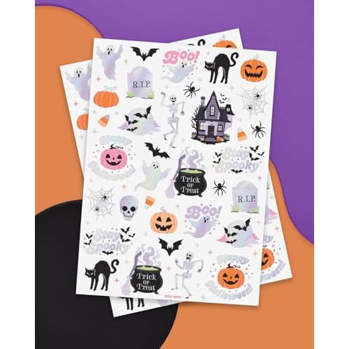 xo, Fetti Halloween Temporary Tattoos - 50 Iridescent Styles | Spooky Decorations, Kids Party Accessory, Haunted House Theme Favor, Trick or Treating Gift