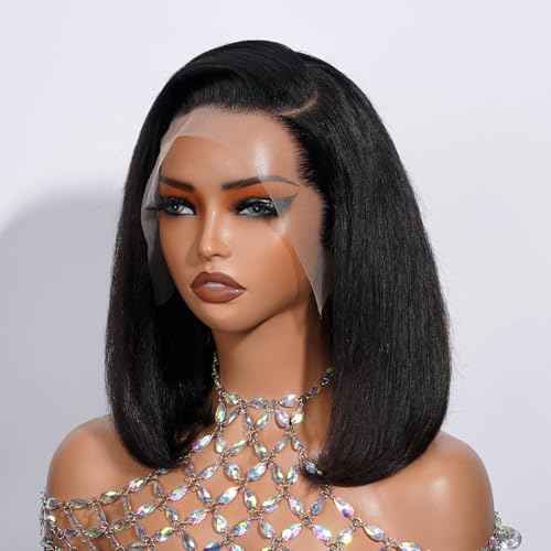 Lace Front Bob Wig Human Hair Short Bob Wigs for Black Women 13x4 Lace Wigs Human Hair Pre Plucked Straight Natural Color 180 Density 14 Inch