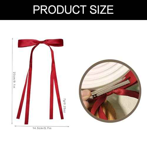 Red Hair Bows for Women,Red Hair Ribbon for Girls,Christmas Stocking Stuffers for Teen Girls,Coquette Long Hairs Clips,Hairs Accessories for Festival Party Cosplay Supplies 2Pcs