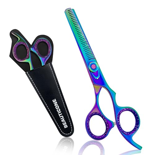 Professional Hair Thinning Scissors with Serrated Teeth & Leather Pouch