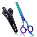 Professional Hair Thinning Scissors with Serrated Teeth & Leather Pouch