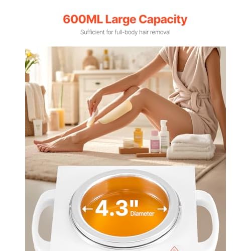 VEVOR Single Wax Warmer, 600ML Professional Wax Warmer for Hair Removal, 32 ¢µ to 176¢µ Adjustable Electric Waxing Heater Pot with 100PCS Waxing Sticks for Home Use, Beauty Salon, Spa