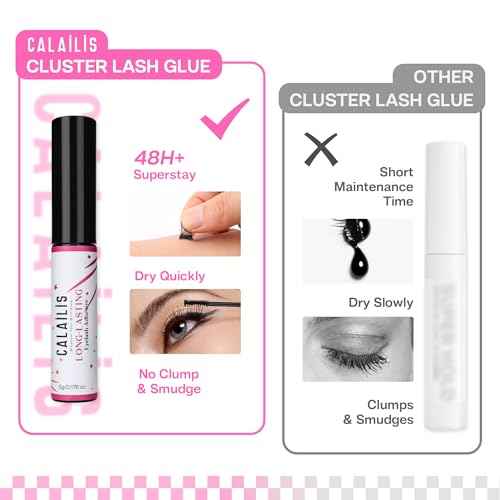 CALAILIS Lash Glue, Cluster Lash Glue, Lash Extension Glue, Super Strong Hold 48 Hours Long Lasting Eyelash Glue for Lash Cluster, Waterproof, Non-Irritating, Fast Drying Lash Glue, 2Pack