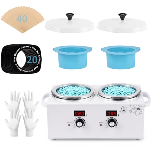 Double Wax Warmer for Hair Removal, Yofuly Professional Large Wax Heater Machine with Silicone Pot Liners, Digital Women Home Self Waxing Kit for Facial Skin Body Spa