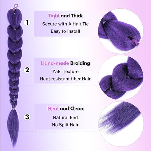 24 Inch Purple Braids Ponytail Hair Extension - Synthetic