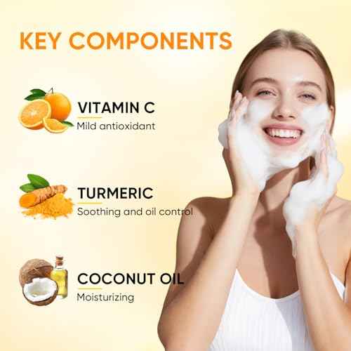RYH 2pcs Turmeric Face Wash with Vitamin C, Deep Cleansing Face Wash Set, Glow Turmeric Facial Cleanser Foam, Vitamin C for Face, Gentle Facial Cleanser for Smoothing Skin 3.38 Fl.Oz/pc